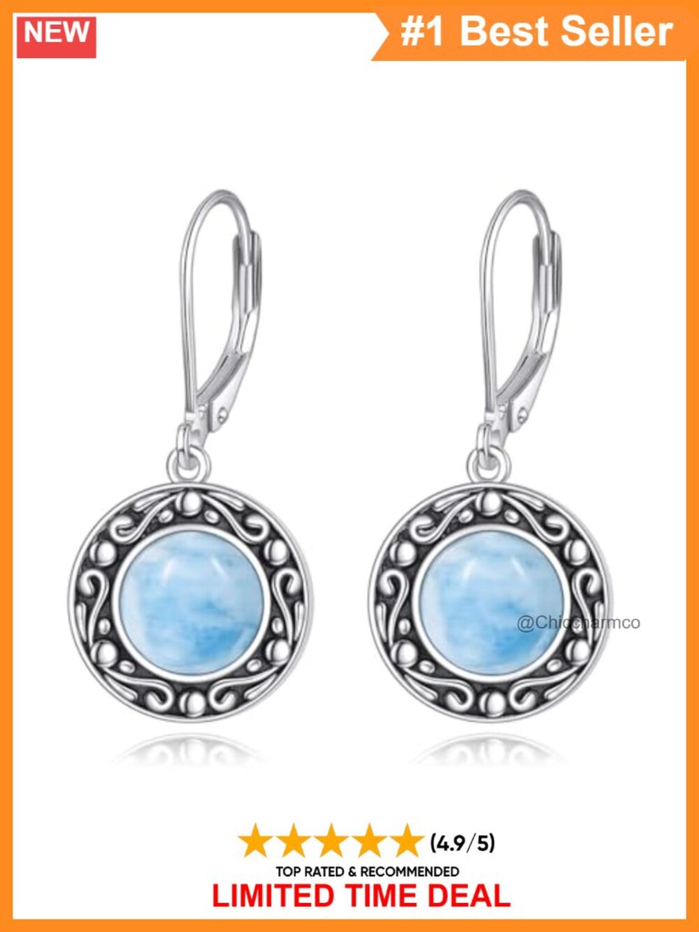 925 Sterling Silver Larimar Dangle Earrings Leverback Gift for Women